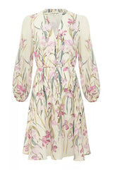 floral print Blouson sleeve mini dress in ivory