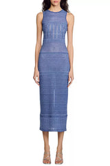 hollow striped sleeveless knit midi dress in Royal Blue