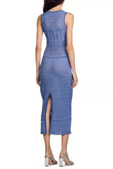hollow striped sleeveless knit midi dress in Royal Blue