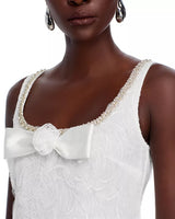 bow Tulle Lace Mini Dress in white