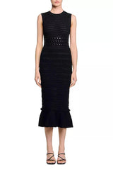 valerie Studded Knit sleeveless Midi Dress in black