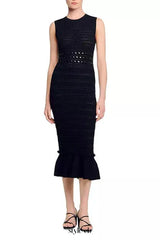 valerie Studded Knit sleeveless Midi Dress in black