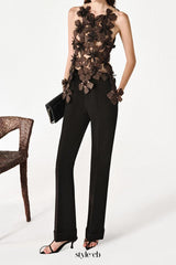 Moyer Bodycon Flower Applique Tulle Top in black