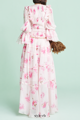 kimberley pink v-neck floral print printed maxi dress