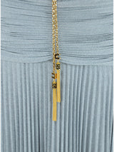 meroy Deep V puff sleeve pleated maxi dress in pale blue