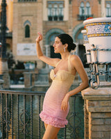 joyce pleated hem mini dress in Gradient yellow