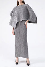 maureen pleated midi dress with cape in gray set