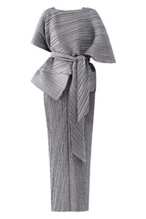 maureen pleated midi dress with cape in gray set