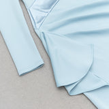 CLARA HIGH SLIT PATCHWORK BODYCON MAXI DRESS IN PALE BLUE