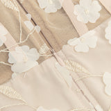 PENNY APRICOT FLORAL FEATHER EMBELLISH BODYCON MAXI DRESS