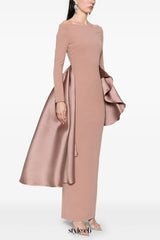 miranda ruffle trim long sleeve maxi dress in pink
