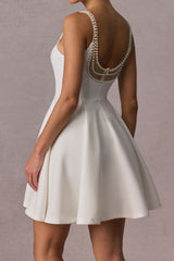 camille Open Back Pearl Embelished Mini Dress in white