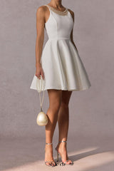 camille Open Back Pearl Embelished Mini Dress in white