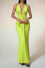 Alyshea Halterneck Ruched Maxi Dress In Neon Yellow