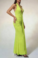 Alyshea Halterneck Ruched Maxi Dress In Neon Yellow