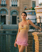 joyce pleated hem mini dress in Gradient yellow