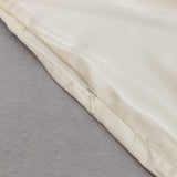 APRICOT SHOULDER RUCHED SATIN DRESS