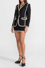 june Tweed Trim Blazer Matching Mini Skirt set - Black