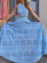 Eyelet Lace Top and Maxi Skirt Set