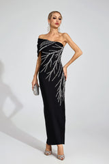 xaviera Black Diamond Bandage strapless maxi Dress