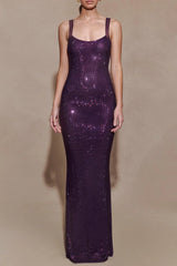 modesty sequin Mesh Back Maxi Dress - Purple