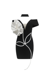 TINA 3D FLOWER EMBELLISHED STRAPLESS HALTER MINI DRESS