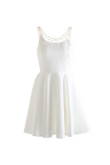 camille Open Back Pearl Embelished Mini Dress in white