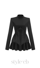 athena Keilani Black Long Sleeve Mini Bodysuit