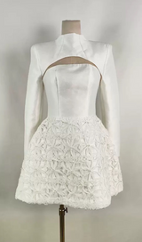 WHITE EMBELLISHED STRAPLESS MINI DRESS