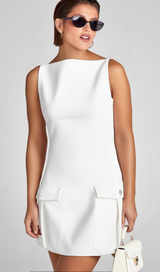 Stretch Crepe Strapless Mini dress in white