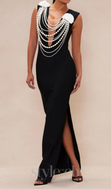 Cheyenne Pearl Bandage Gown in Black
