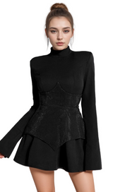 athena Keilani Black Long Sleeve Mini Bodysuit