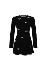 xaviera rhinestone embellishment velvet mini dress in black