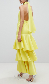 samantha layered off-shoulder midi dress in yellow