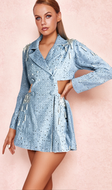 BERTHA PEARL CUTOUT TUXEDO BLAZER DRESS IN BLUE