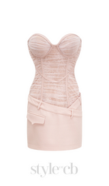 BELT LOOPS MESH MINI DRESS IN PINK
