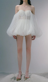 winni strapless mesh mini dress in white