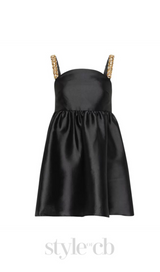 stephanie crystal embellished mini dress in black