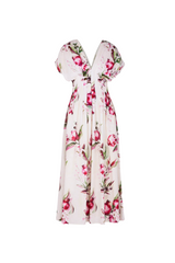 Sonya Pleated Floral Print Maxi Dress in white