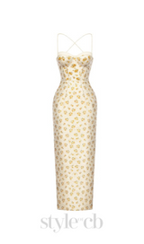 print embroidery maxi dress in beige