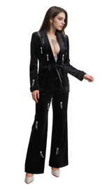 apphia Velvet Diamond embellished blazer 2 Piece in black