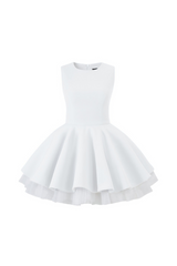 carol mesh stitching sleeveless tutu dress in white