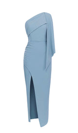 ONE SHOULDER SLIT MAXI DRESS IN PALE BLUE