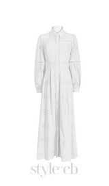 retro single-breasted hollow lace midi dress in white