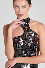 ACRYLIC EMBELLISHED MINI DRESS IN BLACK