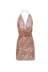 setlla Halter Sleeveless Sequin Mini Dress in kahki brown