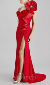 suzanne flower mermaid crepe maxi dress in red