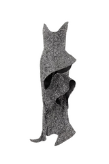 asymmetric ruffled sequined crepe gown in silver