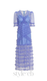 v-neckline tiered mesh gown in blue
