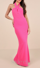 halter neck backless maxi dress in pink
